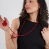 Long Across Heart Necklace in Red