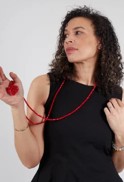 Long Across Heart Necklace in Red