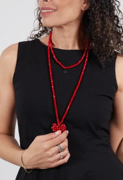 Long Across Heart Necklace in Red