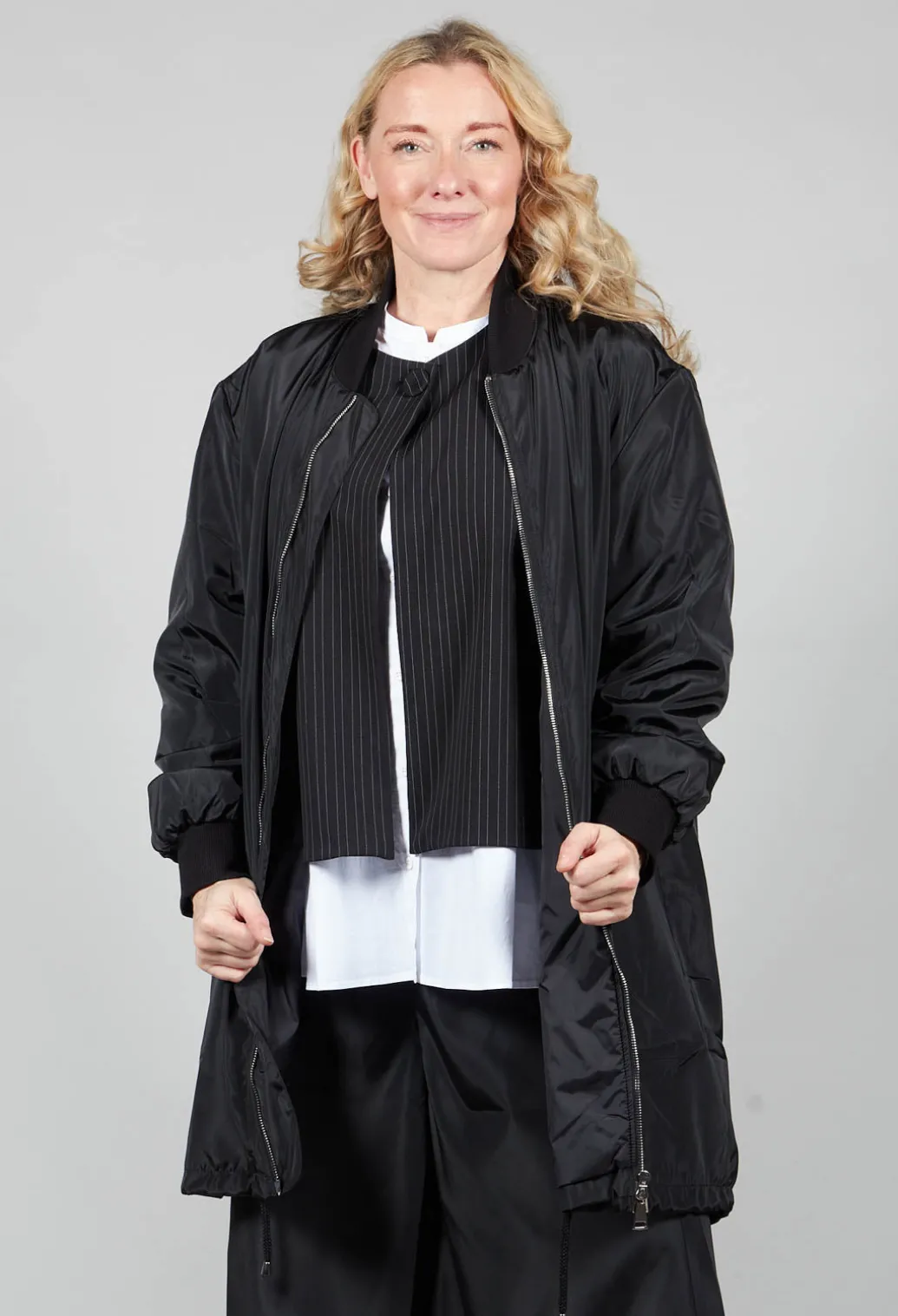 Long Bomber Jacket in Black