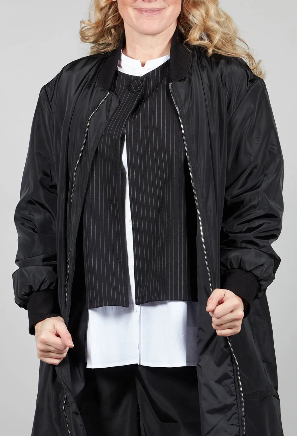 Long Bomber Jacket in Black