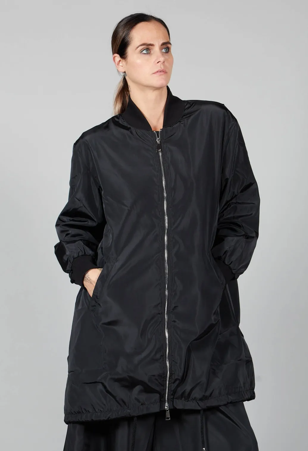 Long Bomber Jacket in Black