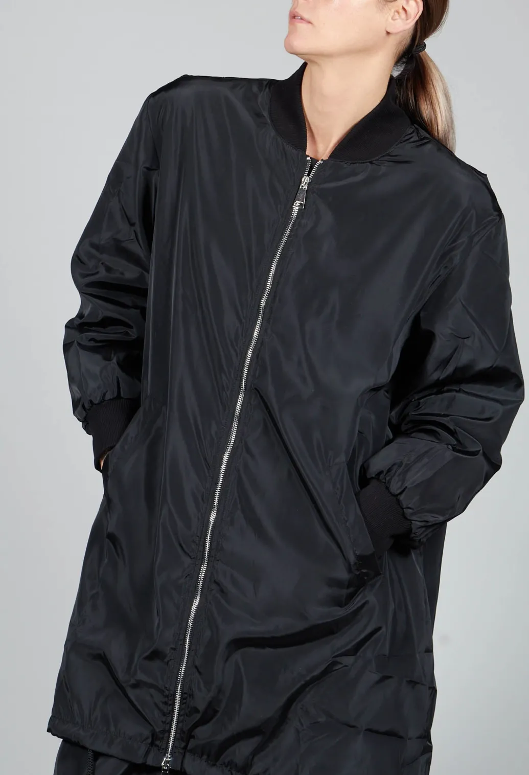 Long Bomber Jacket in Black