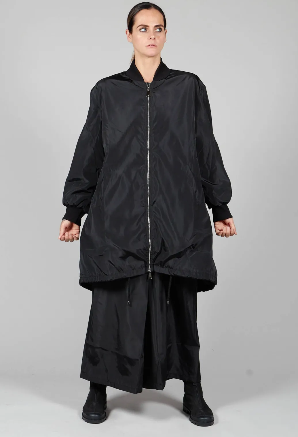 Long Bomber Jacket in Black