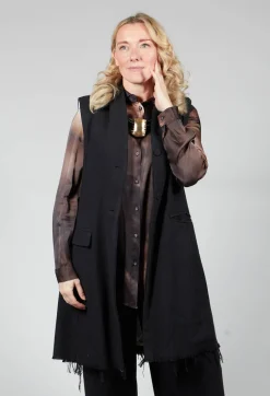 Long Button Up Vest in Black