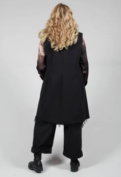 Long Button Up Vest in Black