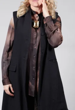 Long Button Up Vest in Black