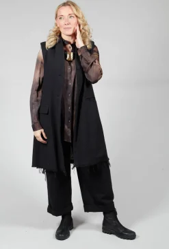 Long Button Up Vest in Black