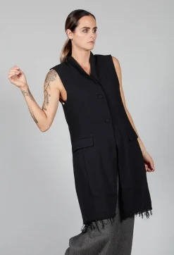 Long Button Up Vest in Black