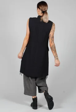 Long Button Up Vest in Black