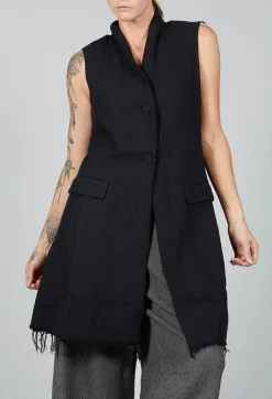 Long Button Up Vest in Black