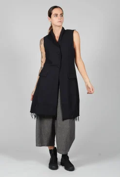 Long Button Up Vest in Black