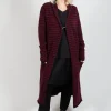 Long Cardigan in Merlot and Black Stripe