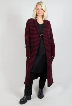 Long Cardigan in Merlot and Black Stripe