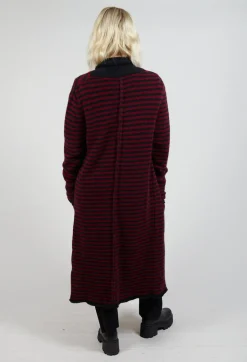 Long Cardigan in Merlot and Black Stripe