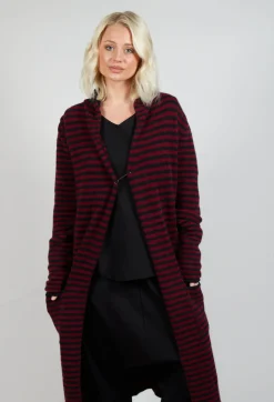 Long Cardigan in Merlot and Black Stripe