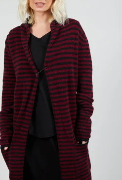 Long Cardigan in Merlot and Black Stripe