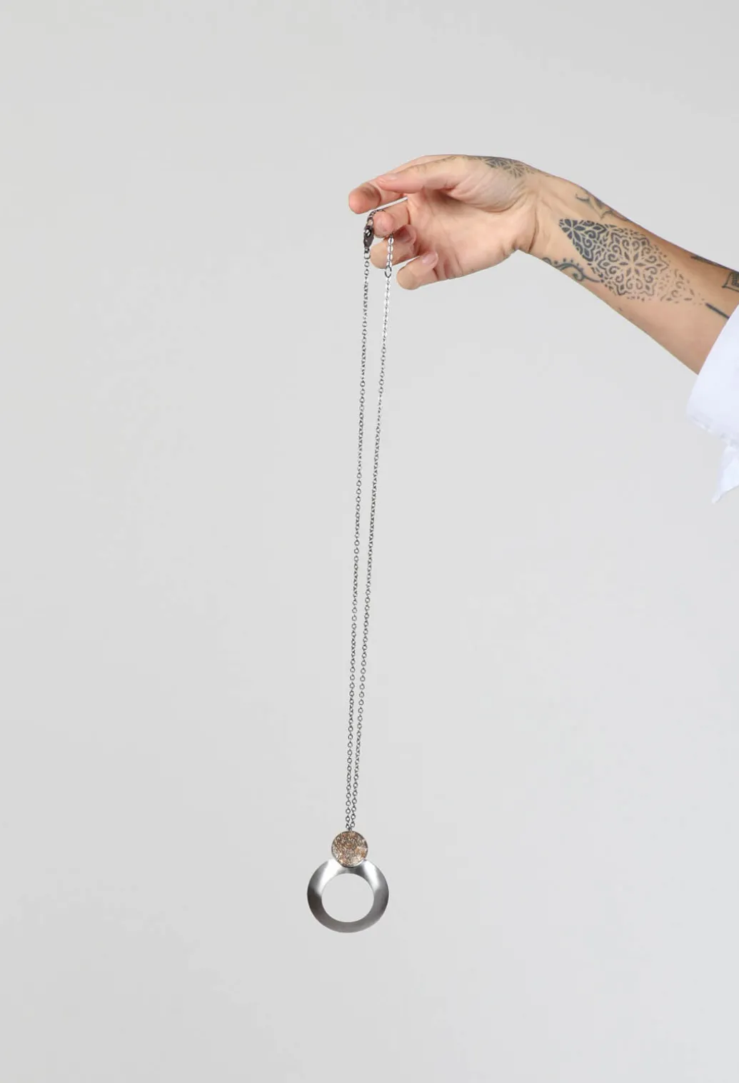 Long Chain Necklace with Circular Pendant