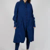 Long Coat with Half-Button Fastening in Ocean
