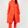 Long Coat with Half-Button Fastening in Mandarine