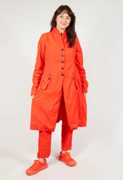 Long Coat with Half-Button Fastening in Mandarine