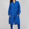 Long Coat with Half-Button Fastening in Royal