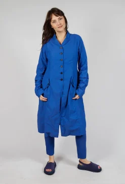Long Coat with Half-Button Fastening in Royal