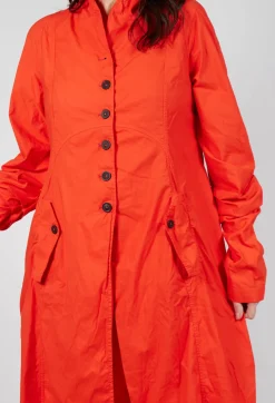 Long Coat with Half-Button Fastening in Mandarine
