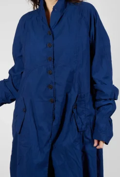 Long Coat with Half-Button Fastening in Ocean