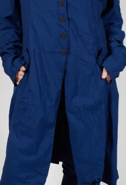 Long Coat with Half-Button Fastening in Ocean