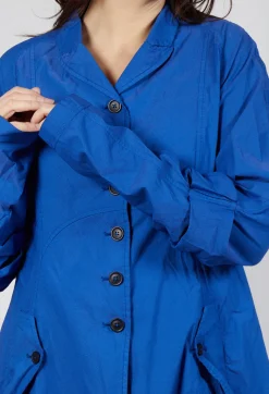 Long Coat with Half-Button Fastening in Royal
