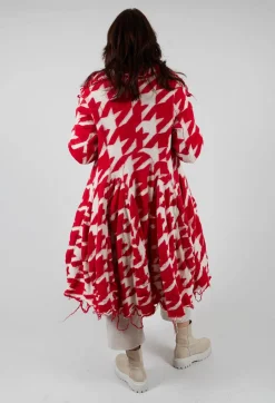 Long Dogstooth Coat in Cardinal Bone Jacquard