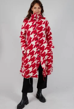 Long Dogstooth Coat in Cardinal Bone Jacquard