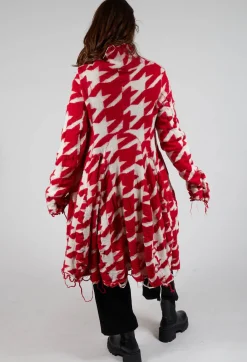 Long Dogstooth Coat in Cardinal Bone Jacquard