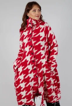 Long Dogstooth Coat in Cardinal Bone Jacquard