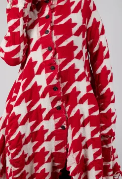 Long Dogstooth Coat in Cardinal Bone Jacquard
