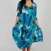 Long Draper Dress in Aqua Bows