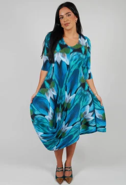 Long Draper Dress in Aqua Bows