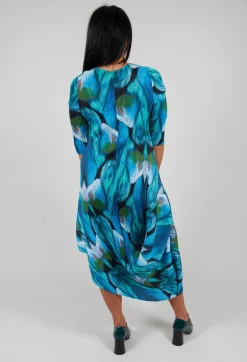 Long Draper Dress in Aqua Bows