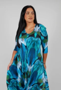 Long Draper Dress in Aqua Bows