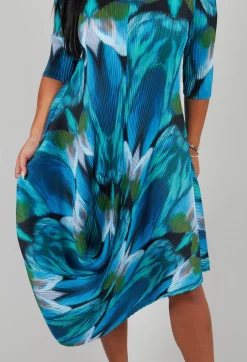 Long Draper Dress in Aqua Bows