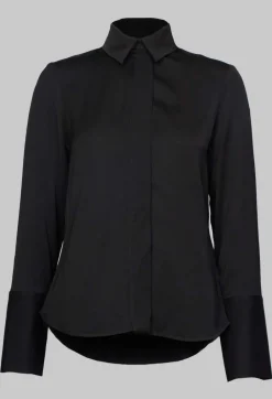 Long Fitted Shirt in Shiny Black