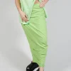 Long Jersey Pencil Skirt in Lime