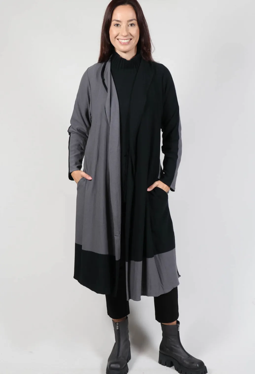 Long Length Cardigan in Black Grey Check