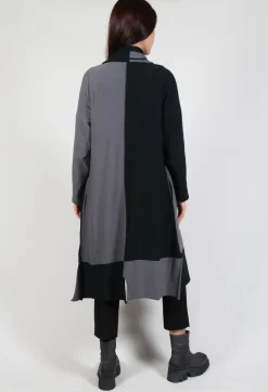 Long Length Cardigan in Black Grey Check