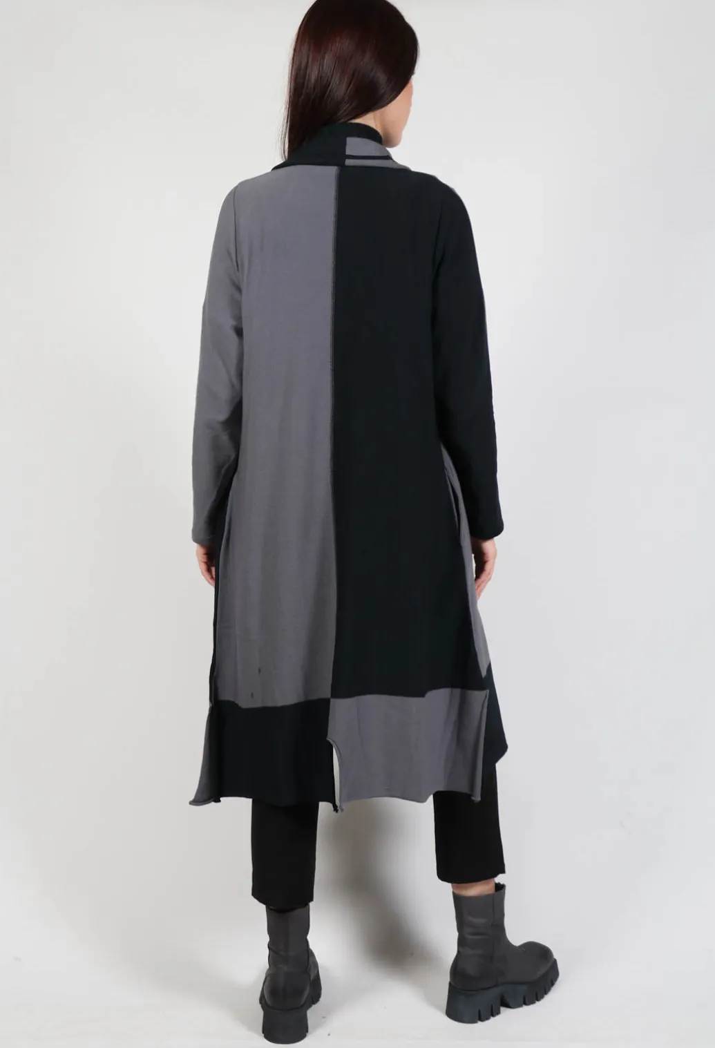 Long Length Cardigan in Black Grey Check