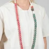 Long Length Necklace with Floral Beading in Red and Green