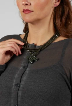 Long Length Necklace with Cross Pendant in Olive