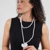 Long Necklace with Heart Pendant in Pearl White