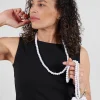 Long Necklace with Large Heart Pendant in Pearl White